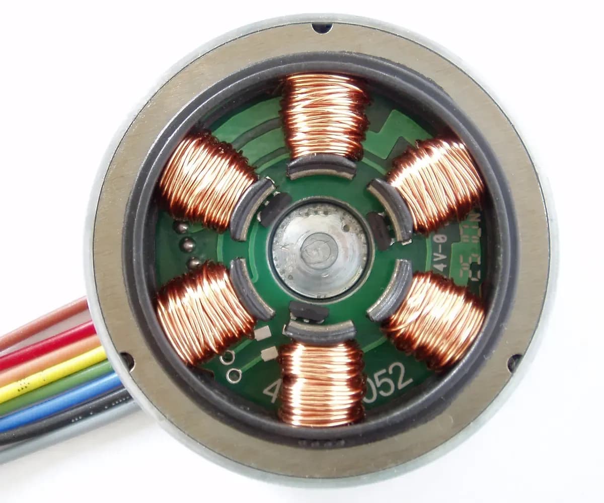 Stator winding of a small brushless DC motor with its lead wires