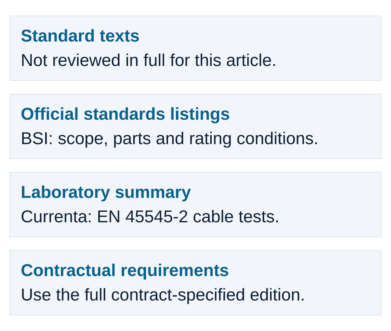 Evidence hierarchy: official listings and laboratory summary, not full standards texts