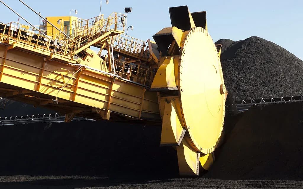A bucket-wheel reclaimer working a coal stockpile at the Port of Newcastle