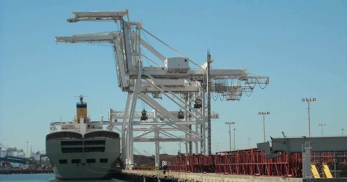 Container cranes at the Port of Oakland, used as an illustration of moving port equipment