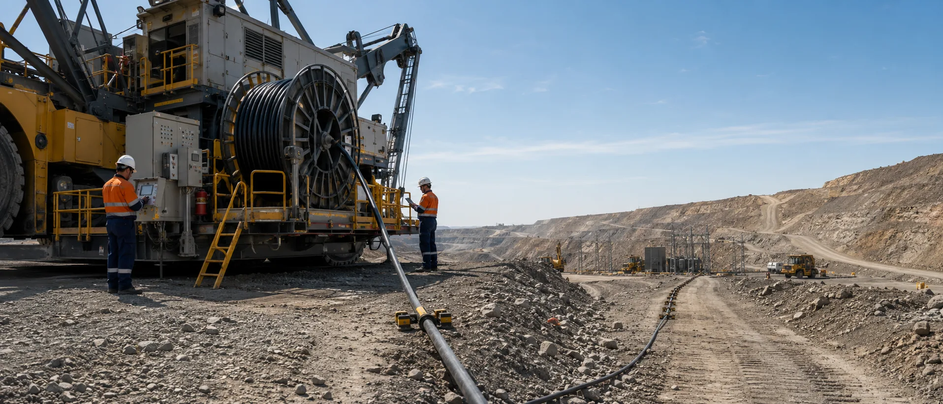 Illustrative inspection of a mobile cable reel system in an open-pit operation